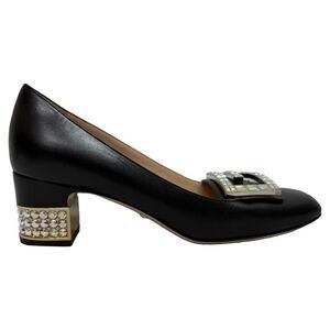 Gucci G-Embellished Block-Heeled Pumps in Black Leather